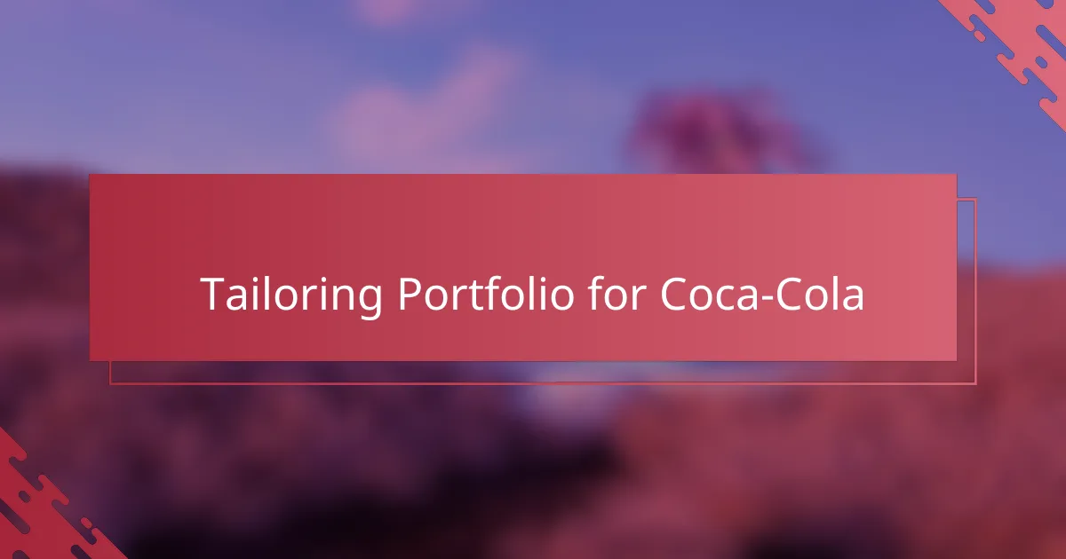 Tailoring Portfolio for Coca-Cola